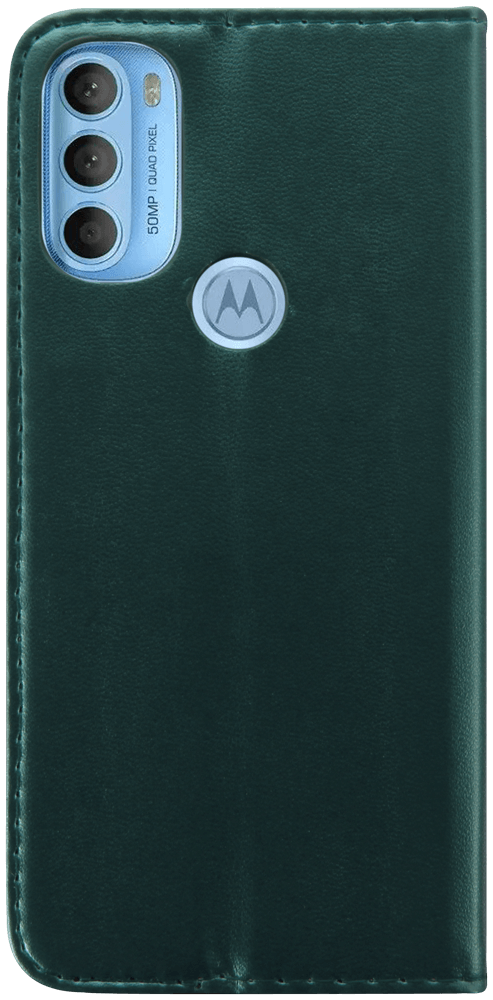 Motorola Moto G71 oldalra nyíló flipes bőrtok asztali tartó funkciós sötétzöld