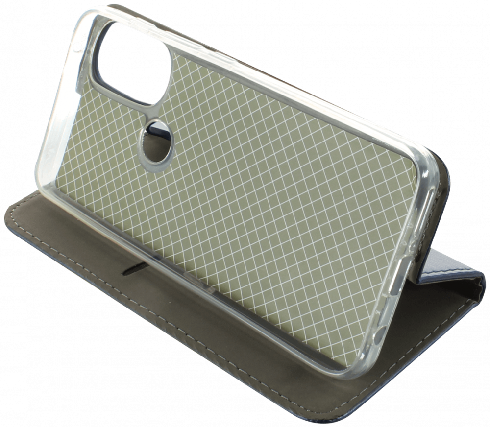 Motorola Moto G71 oldalra nyíló flipes bőrtok asztali tartó funkciós sötétkék