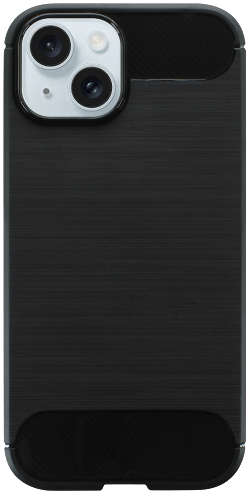 Apple iPhone 15 ütésálló szilikon tok szálcsiszolt-karbon minta légpárnás sarok fekete