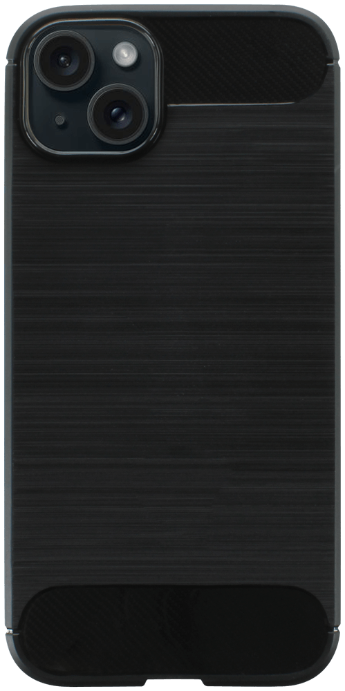 Apple iPhone 15 Plus ütésálló szilikon tok szálcsiszolt-karbon minta légpárnás sarok fekete