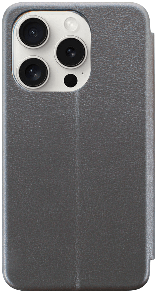 Apple iPhone 15 Pro oldalra nyíló mágneses flipes bőrtok prémium minőség ezüst