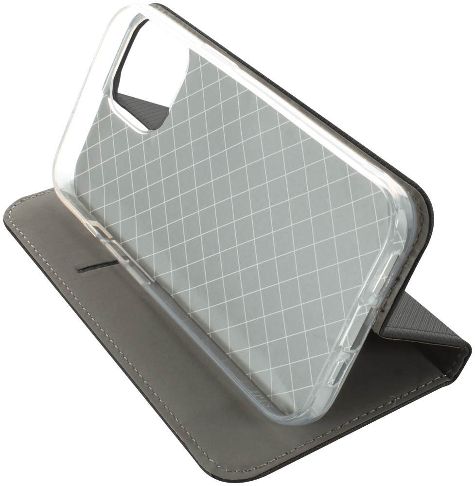 Apple iPhone 15 oldalra nyíló flipes bőrtok rombusz mintás fekete