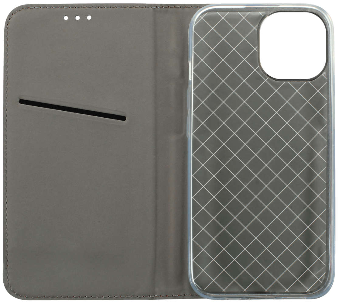 Apple iPhone 15 oldalra nyíló flipes bőrtok rombusz mintás fekete