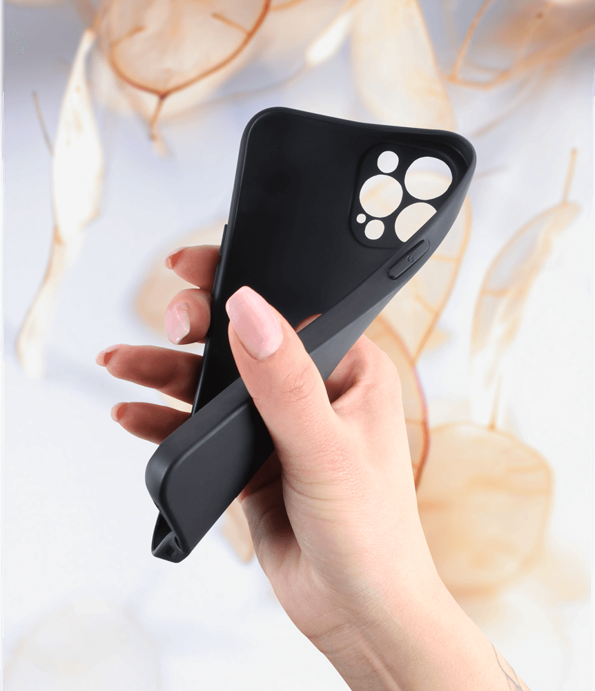 Apple iPhone 12 Pro Max szilikon tok logó kihagyós kameravédővel matt fekete