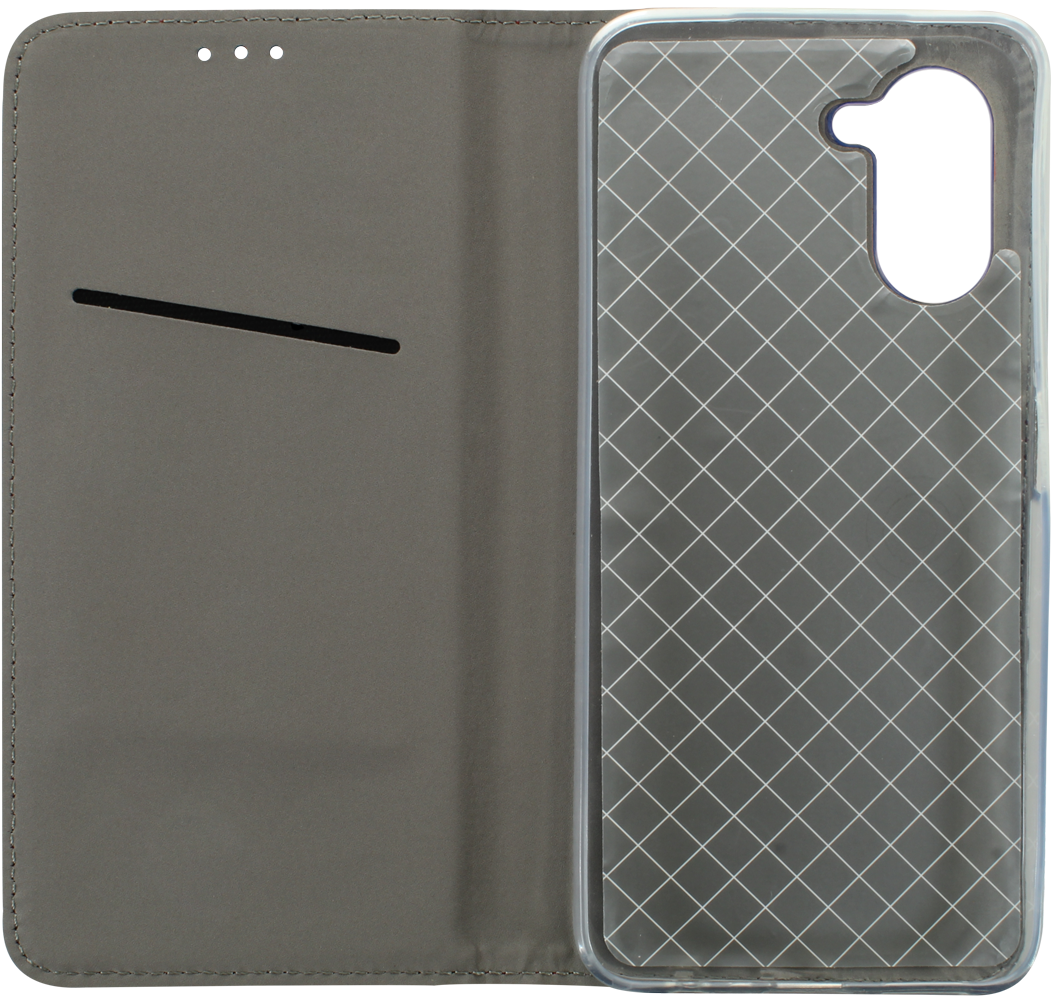 Realme C33 oldalra nyíló flipes bőrtok rombusz mintás sötétkék