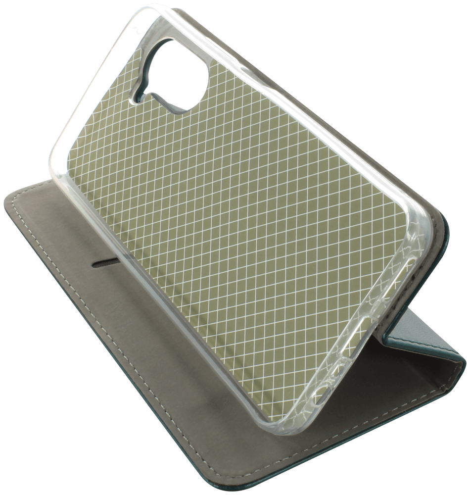 Realme C33 oldalra nyíló flipes bőrtok asztali tartó funkciós sötétzöld