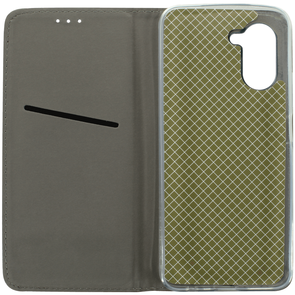 Realme C33 oldalra nyíló flipes bőrtok asztali tartó funkciós sötétzöld