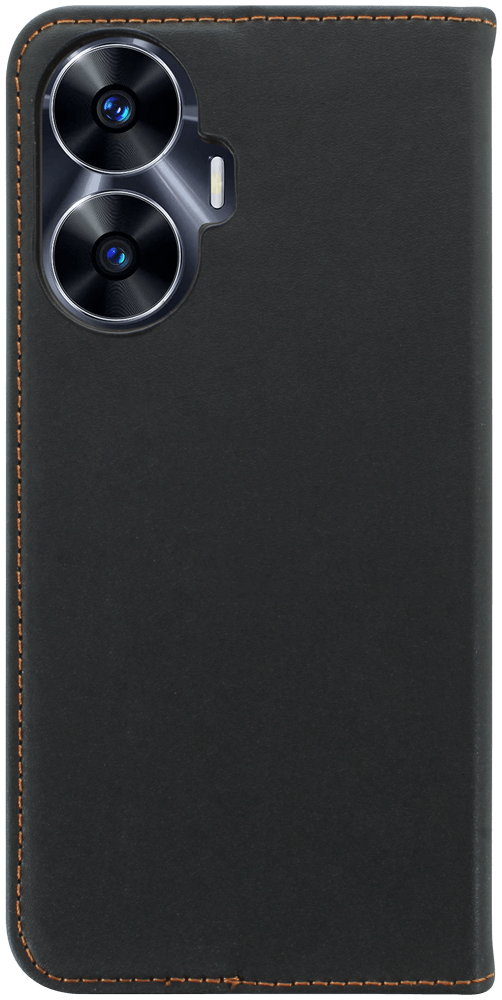 Realme C55 oldalra nyíló flipes bőrtok valódi bőr fekete