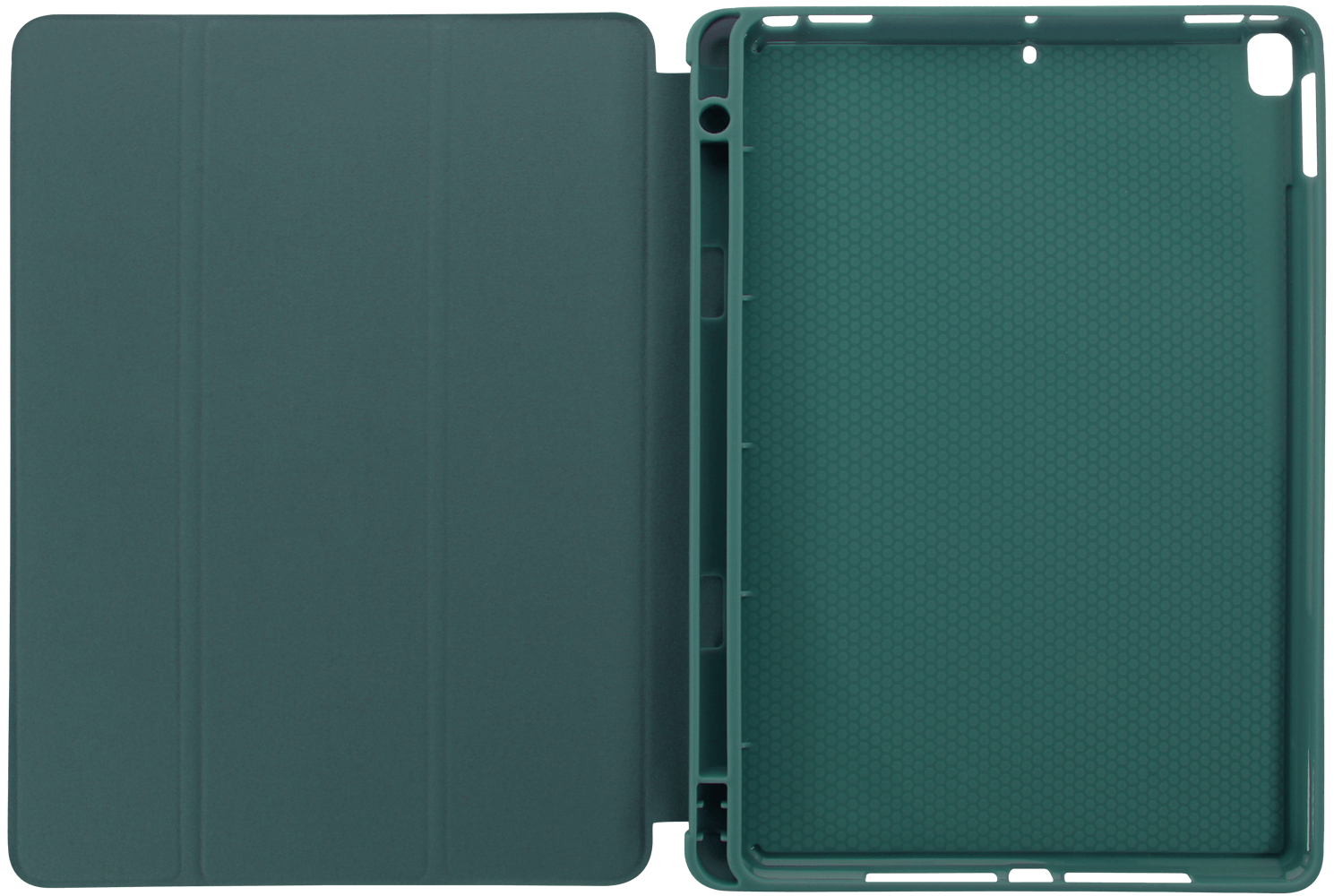 Apple iPad 10.2 (2021) oldalra nyíló flipes bőrtok asztali tartó funkciós, ceruzatartóval sötétzöld