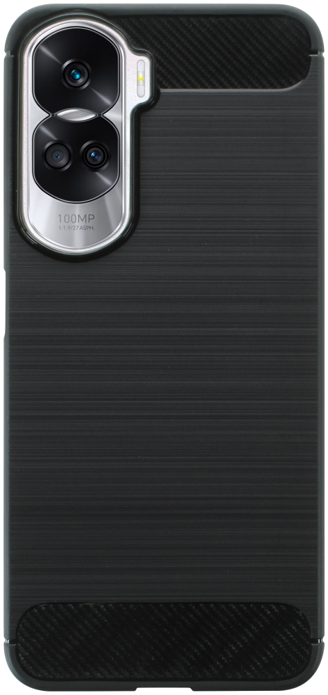 Honor 90 Lite ütésálló szilikon tok szálcsiszolt-karbon minta légpárnás sarok fekete