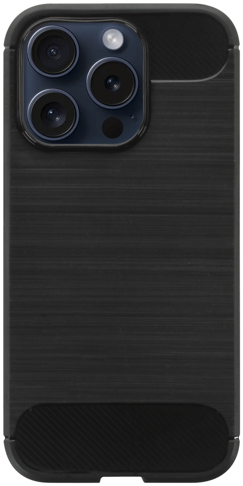 Apple iPhone 15 Pro ütésálló szilikon tok szálcsiszolt-karbon minta légpárnás sarok fekete