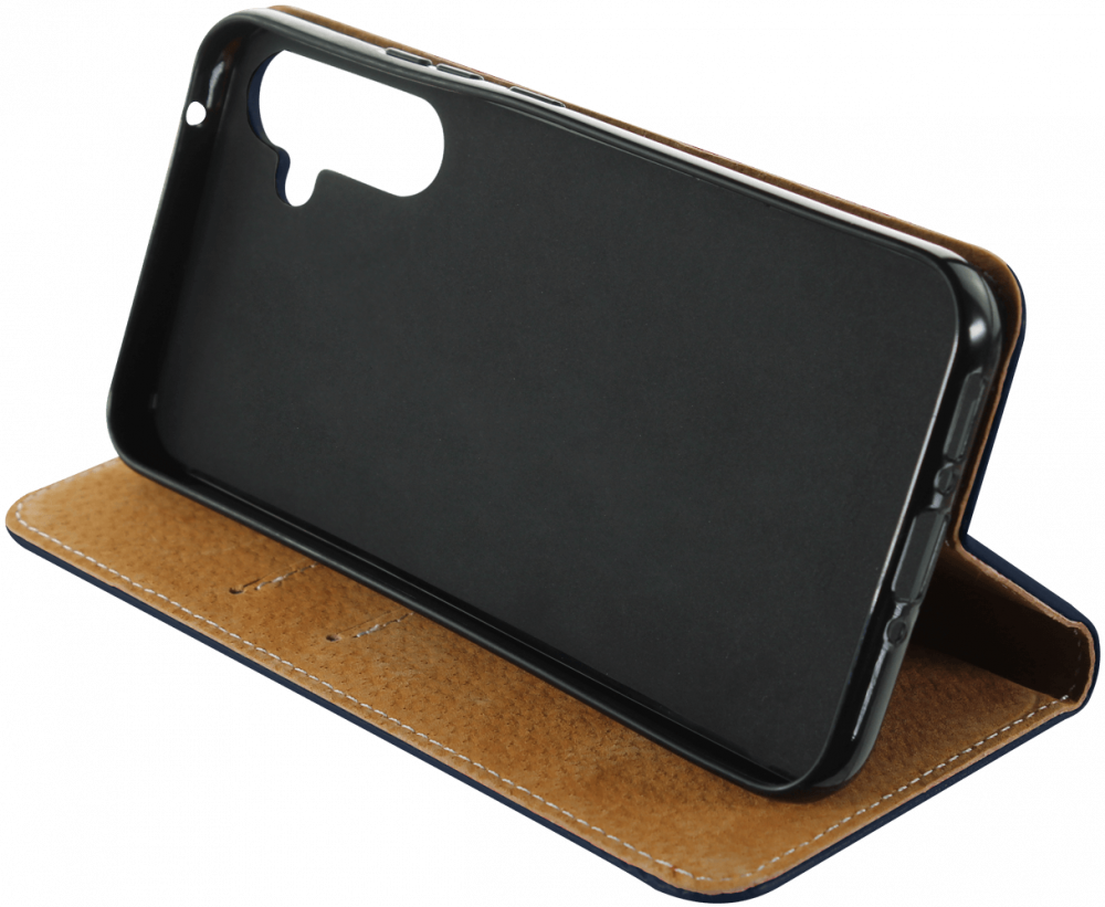 Samsung Galaxy A34 (SM-A346B) oldalra nyíló flipes bőrtok valódi bőr sötétkék