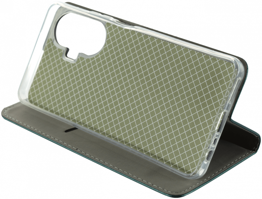 Realme C55 oldalra nyíló flipes bőrtok asztali tartó funkciós sötétzöld