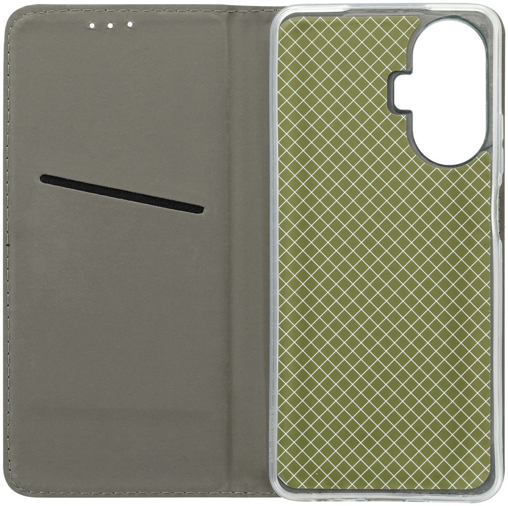 Realme C55 oldalra nyíló flipes bőrtok asztali tartó funkciós sötétzöld