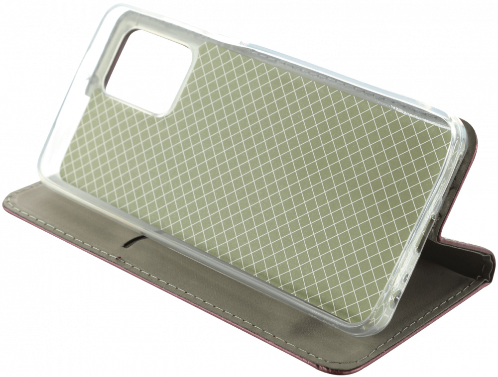 Motorola Moto G73 oldalra nyíló flipes bőrtok asztali tartó funkciós bordó