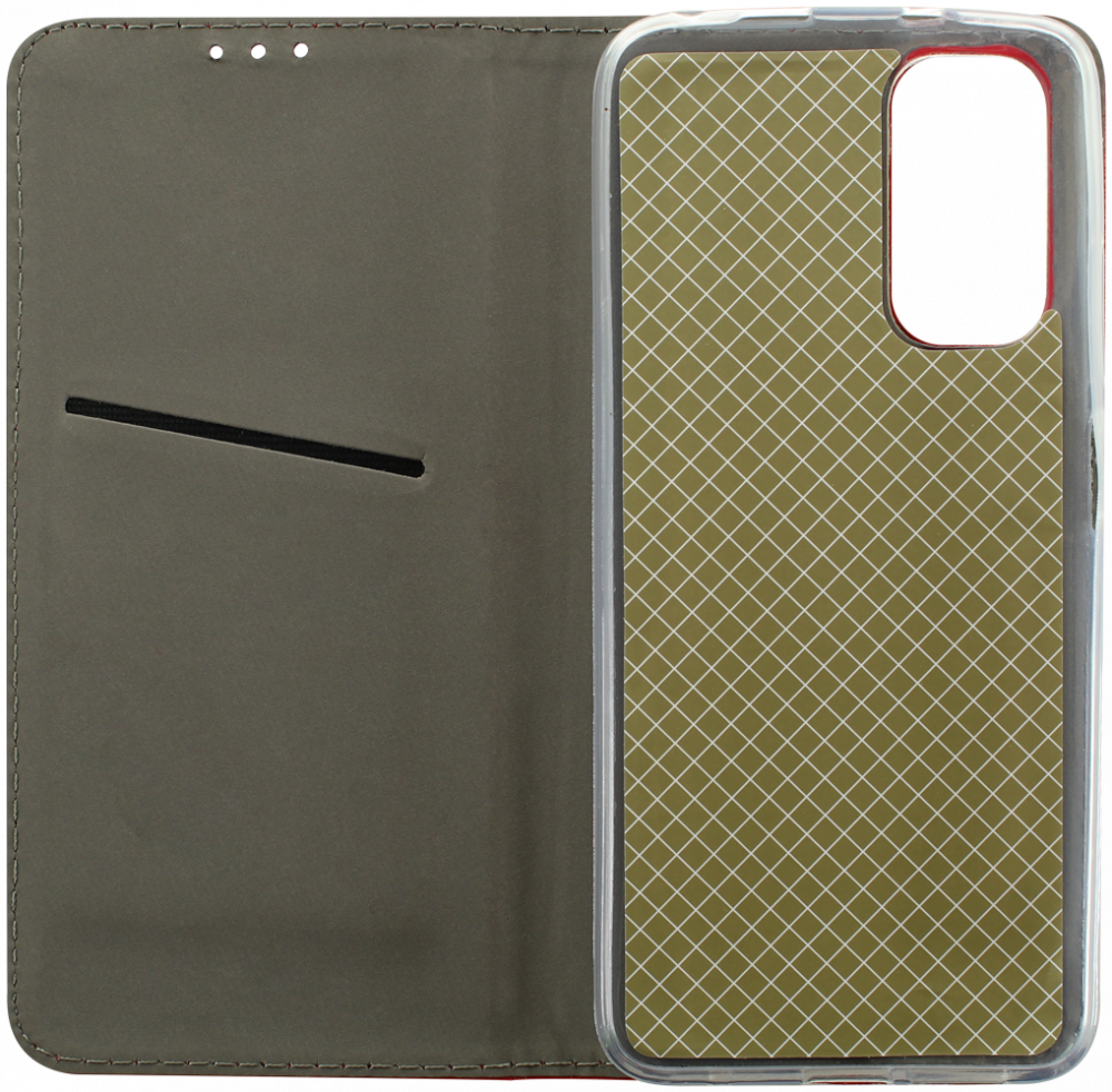 Xiaomi Poco M4 Pro oldalra nyíló flipes bőrtok rombusz mintás piros