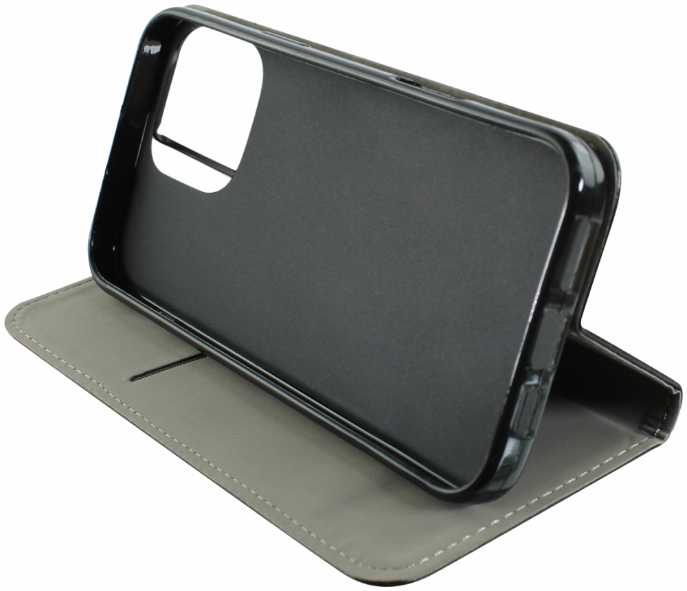 Apple iPhone 16 Pro Max oldalra nyíló flipes bőrtok asztali tartó funkciós fekete