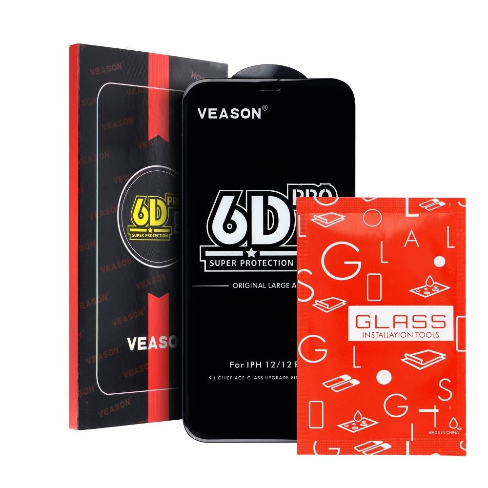 6D Pro Veason Üveg – iPhone 15-höz, Fekete Kerettel