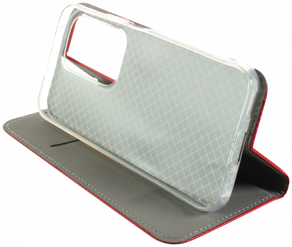 Honor 200 Lite oldalra nyíló flipes bőrtok rombusz mintás piros