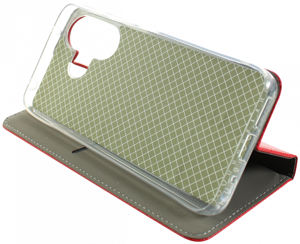 Xiaomi Redmi 13 4G oldalra nyíló flipes bőrtok rombusz mintás piros