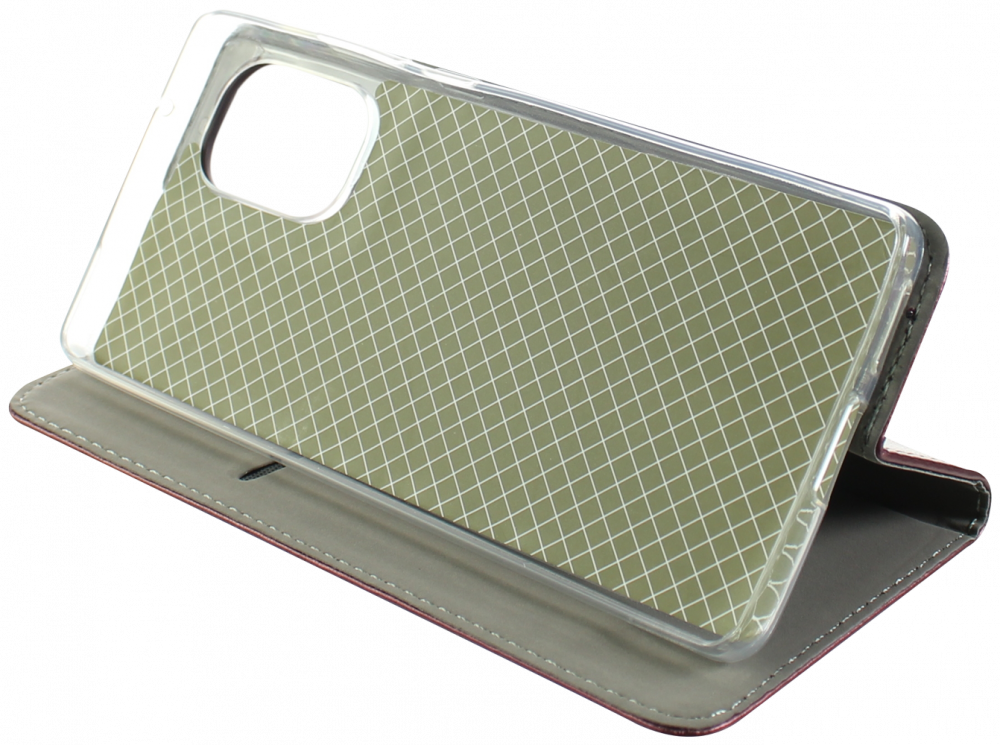 Motorola Moto G85 oldalra nyíló flipes bőrtok asztali tartó funkciós bordó