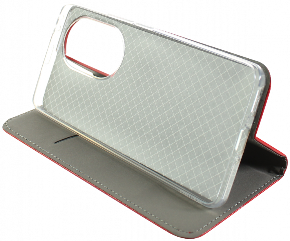 Honor 200 Pro oldalra nyíló flipes bőrtok rombusz mintás piros