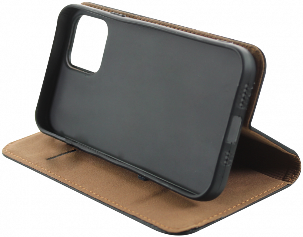 Apple iPhone 12 Pro oldalra nyíló flipes bőrtok valódi bőr fekete