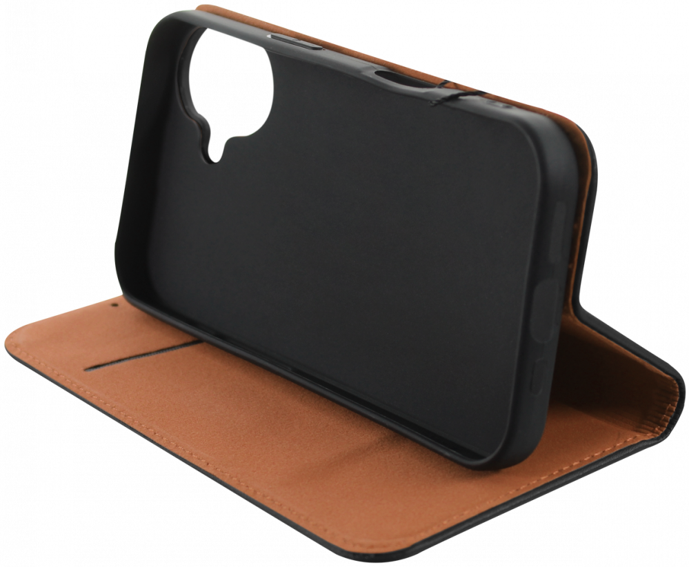 Apple iPhone 16 oldalra nyíló flipes bőrtok valódi bőr fekete