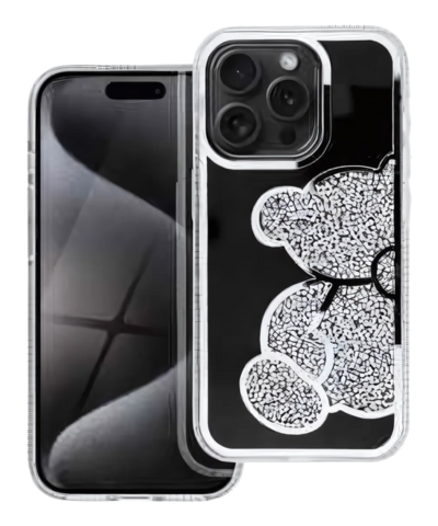 TEDDY BEAR Tok – Csillogó Védelem iPhone 15 Ezüst Színű Színben
