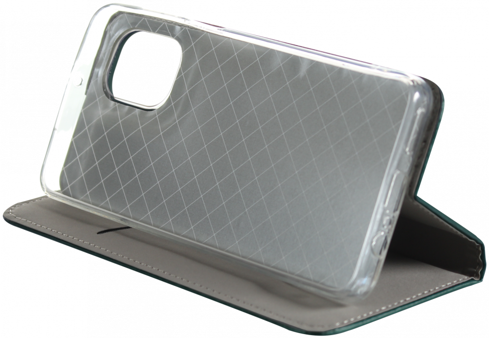 Motorola Moto G55 oldalra nyíló flipes bőrtok asztali tartó funkciós sötétzöld