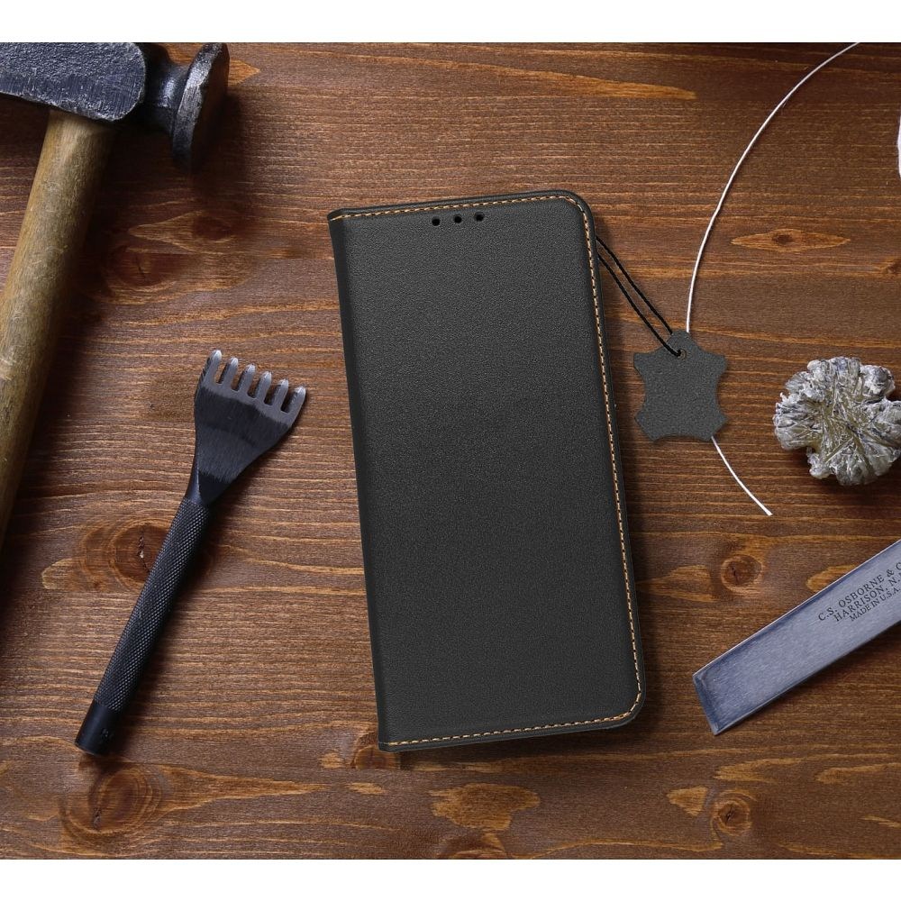 Samsung Galaxy S25 Plus (SM-S936B) oldalra nyíló flipes bőrtok valódi bőr fekete