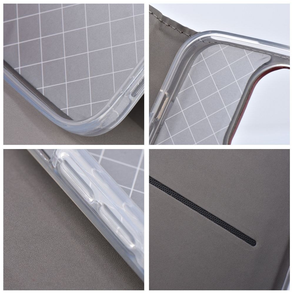 Apple iPhone 17 oldalra nyíló flipes bőrtok asztali tartó funkciós bordó