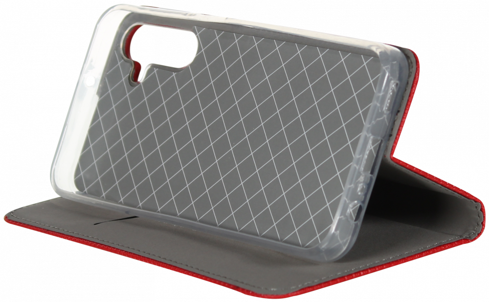 Samsung Galaxy A15 5G (SM-A156B) oldalra nyíló flipes bőrtok rombusz mintás piros