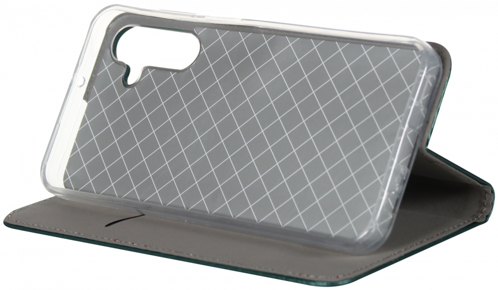 Samsung Galaxy A15 5G (SM-A156B) oldalra nyíló flipes bőrtok asztali tartó funkciós sötétzöld