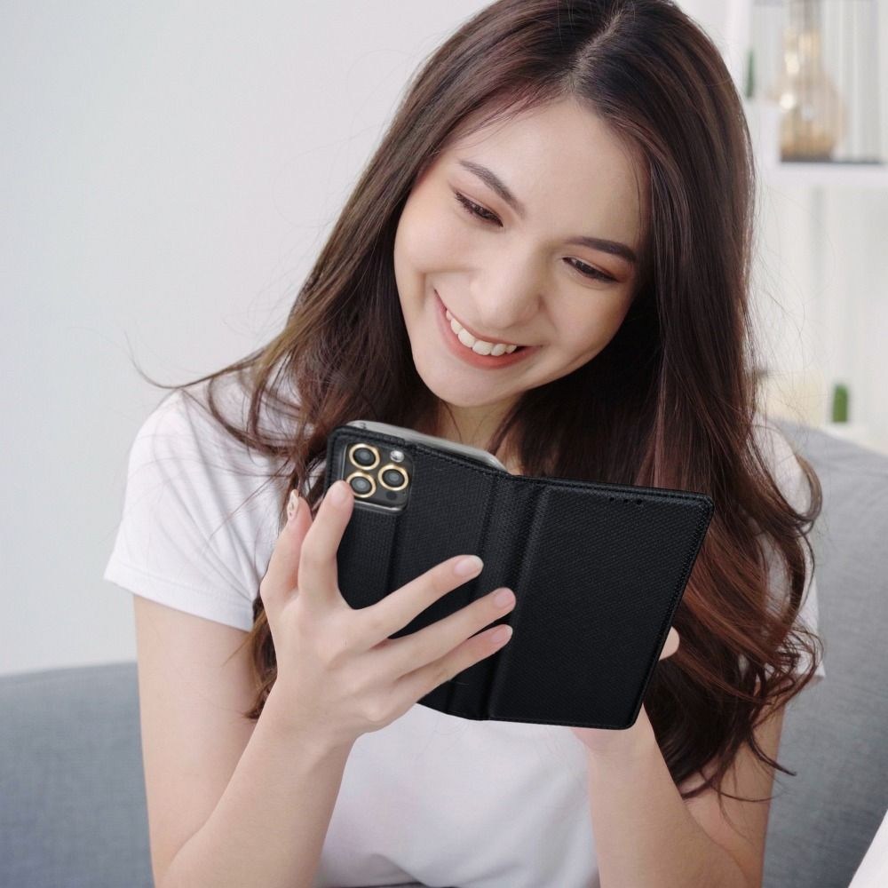 Samsung Galaxy A70 (SM-705) oldalra nyíló flipes bőrtok rombusz mintás fekete