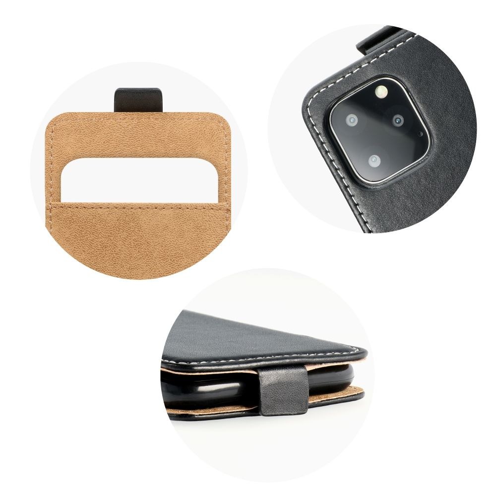 Huawei P30 Lite lenyíló flipes bőrtok fekete