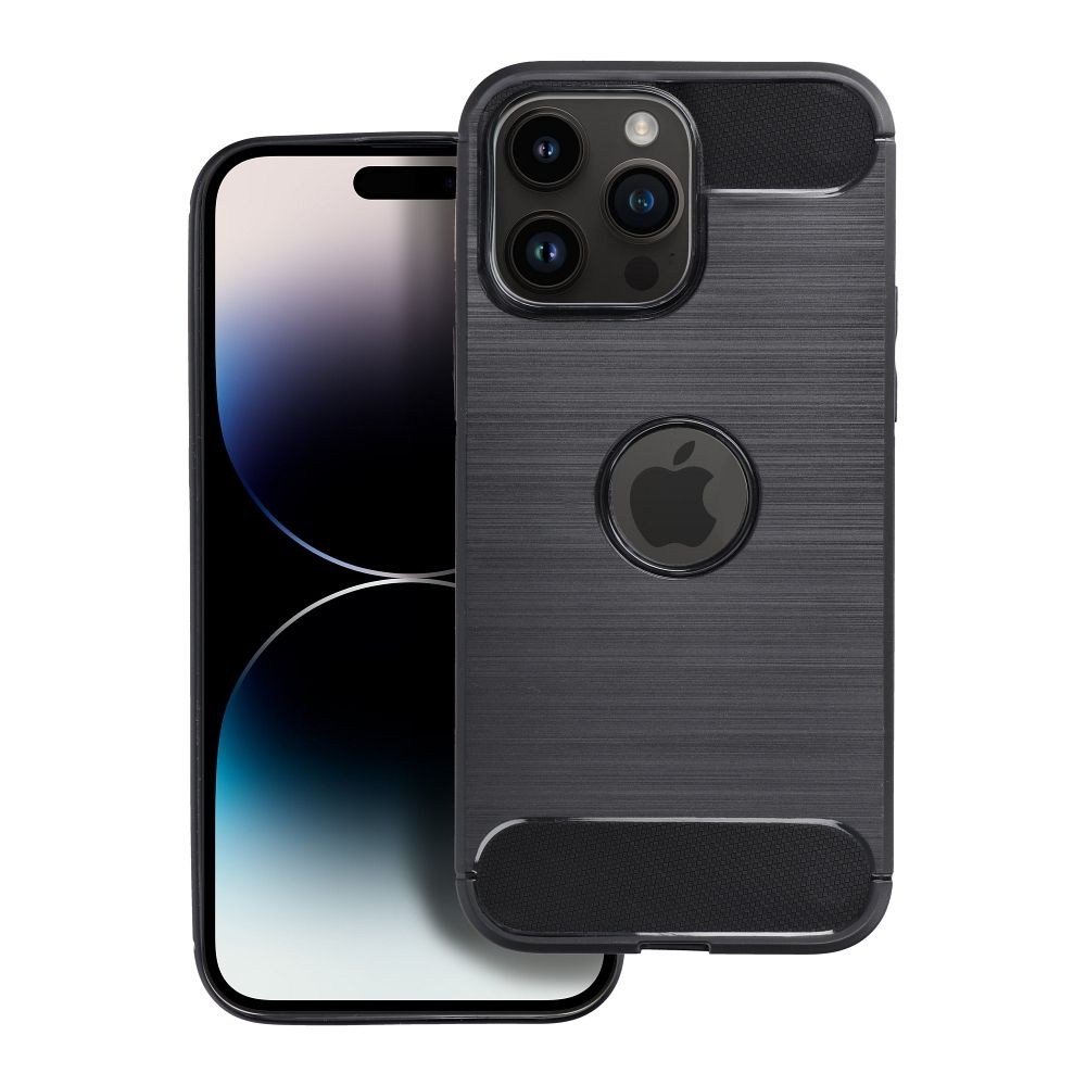 Apple iPhone X ütésálló szilikon tok szálcsiszolt-karbon minta légpárnás sarok logó kihagyós fekete