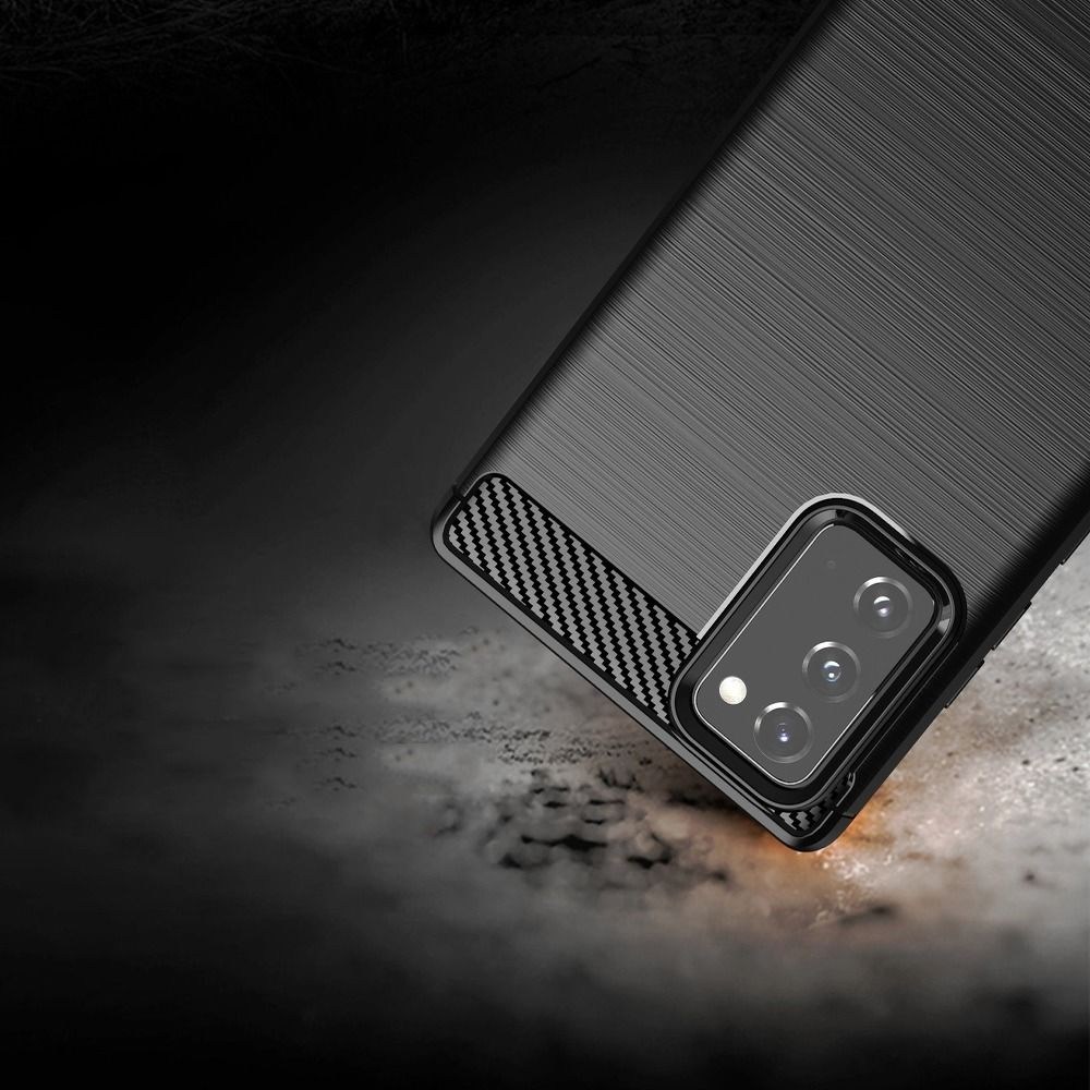 Samsung Galaxy Note 20 (SM-N980F) ütésálló szilikon tok szálcsiszolt-karbon minta légpárnás sarok fekete