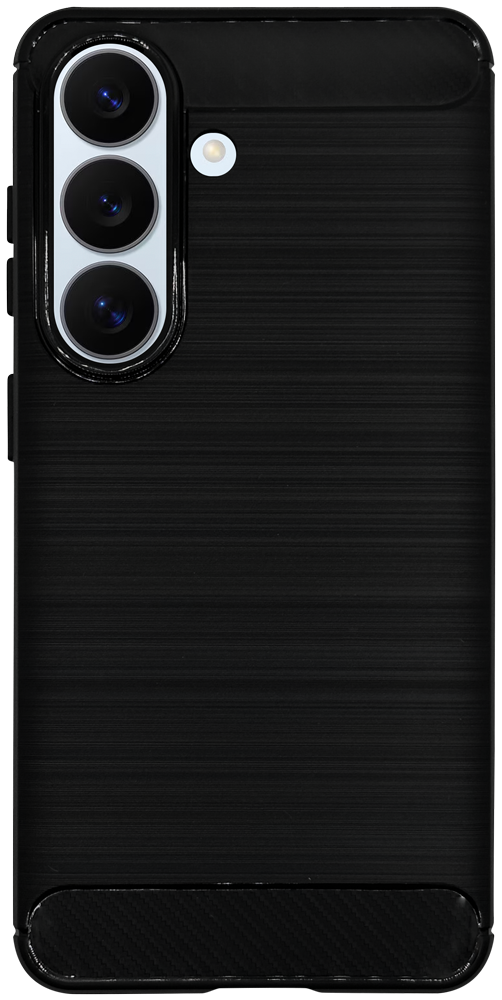 Samsung Galaxy S26 ütésálló szilikon tok szálcsiszolt-karbon minta légpárnás sarok fekete