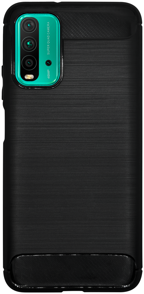 Xiaomi Redmi 9T ütésálló szilikon tok szálcsiszolt-karbon minta légpárnás sarok fekete