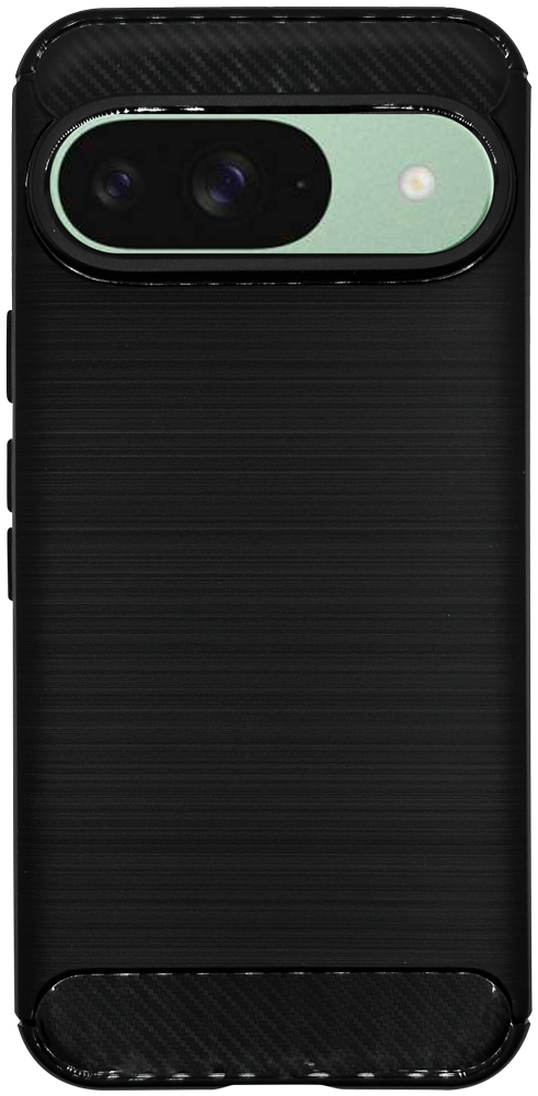 Google Pixel 9 Pro ütésálló szilikon tok szálcsiszolt-karbon minta légpárnás sarok fekete